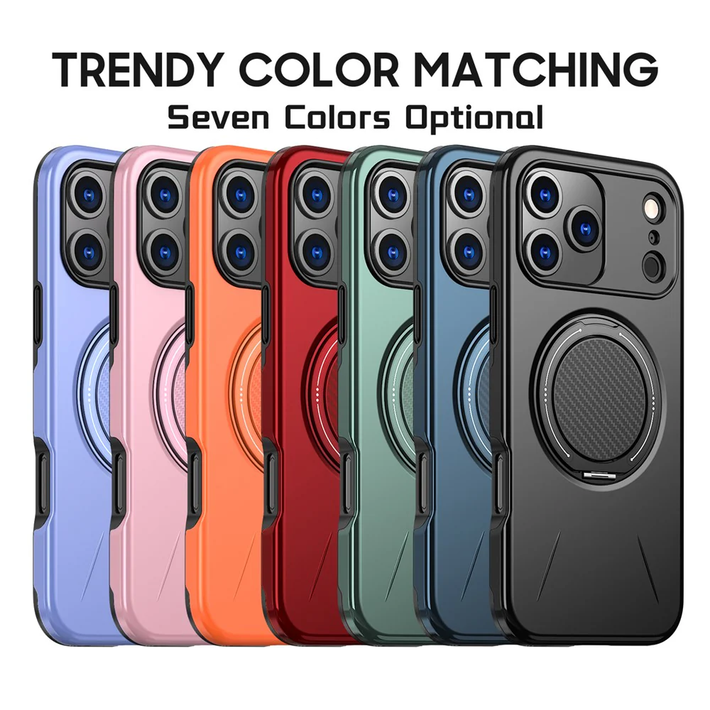 For iPhone 17 Pro Max Magnetic Case Rotating Kickstand TPU + PC Phone Cover - Pink - Image 8