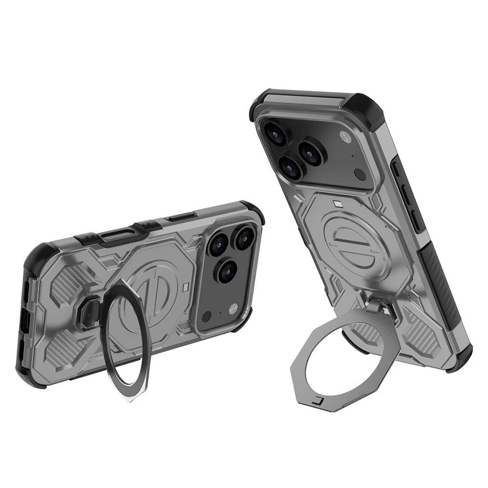 For iPhone 17 Pro Max Magnetic Case Rotating Metal Kickstand Shockproof PC + TPU Phone Back Cover - Grey - Image 3