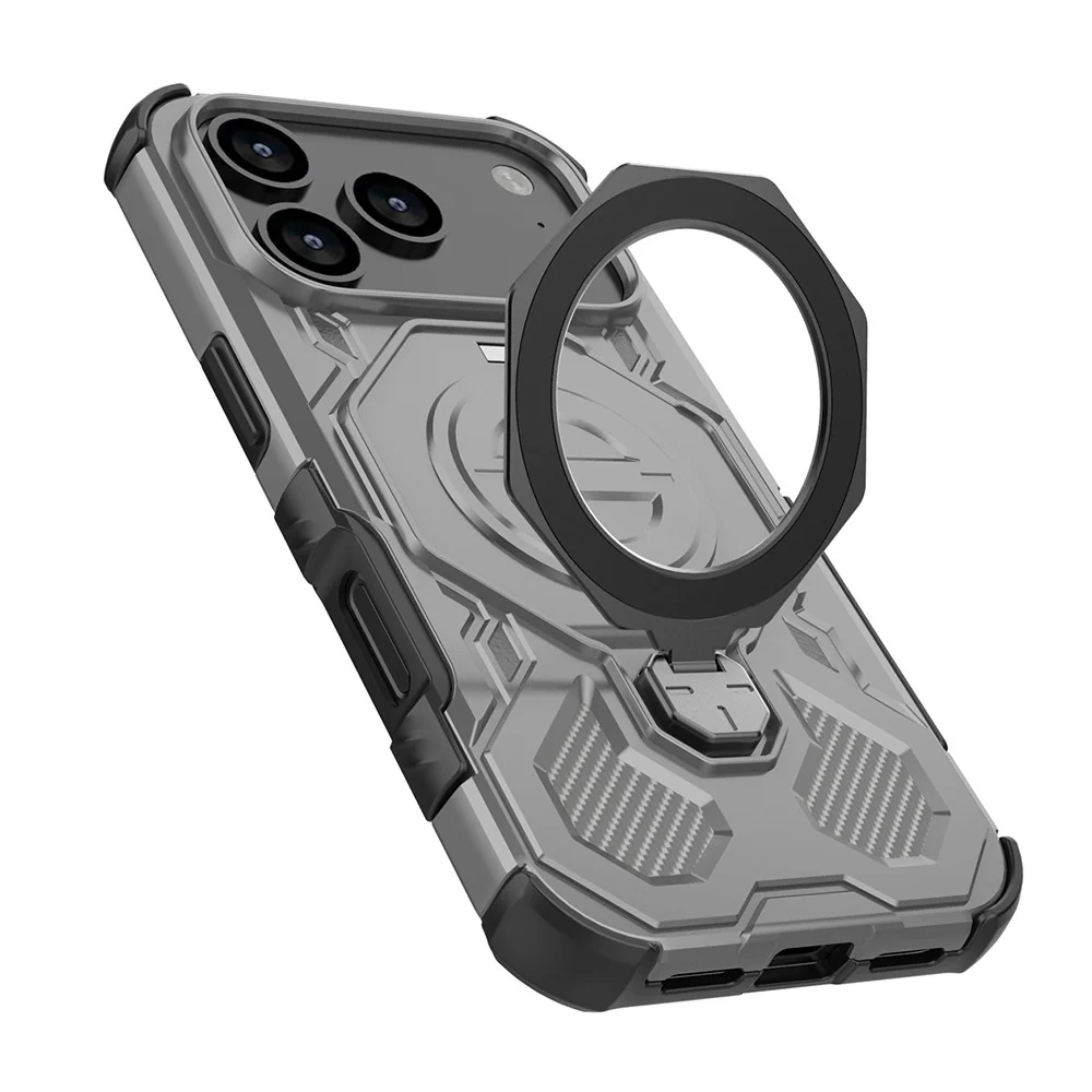 For iPhone 17 Pro Max Magnetic Case Rotating Metal Kickstand Shockproof PC + TPU Phone Back Cover - Grey - Image 5