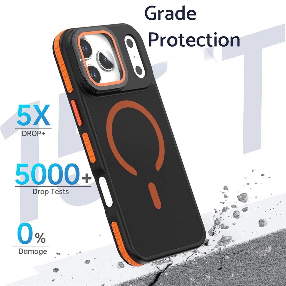 For iPhone 17 Pro Max Magnetic Case Skin-Touch TPU Acrylic Phone Back Cover with Lens Protector Kickstand - Blue - Image 4