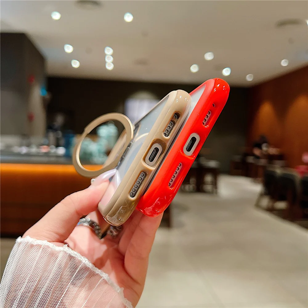 For iPhone 17 Pro Max Magnetic Case Stress Relief Kickstand TPU + PC Transparent Protective Phone Cover - Red - Image 3