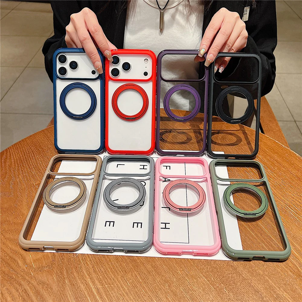 For iPhone 17 Pro Max Magnetic Case Stress Relief Kickstand TPU + PC Transparent Protective Phone Cover - Sapphire - Image 7