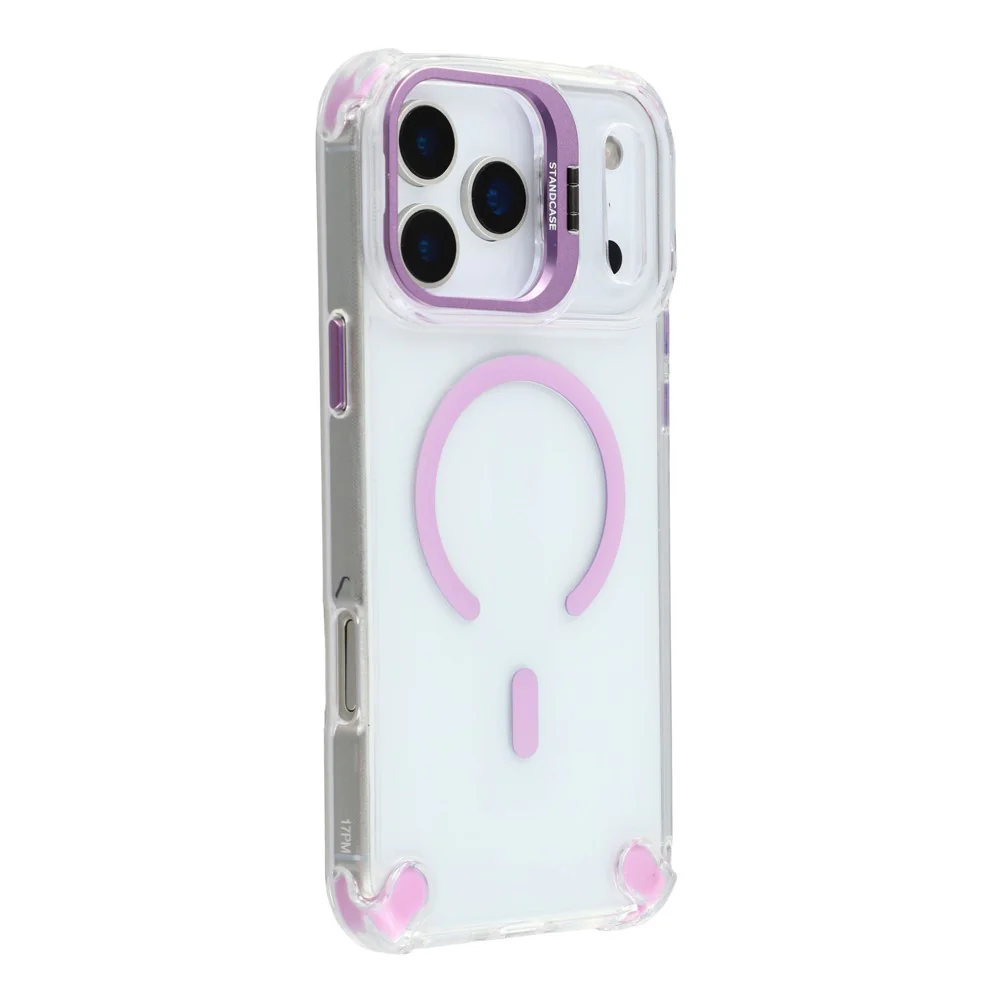 For iPhone 17 Pro Max Magnetic Case TPU PC Clear Phone Cover with Lens Frame Kickstand  /  Lens Film - Purple - Image 3