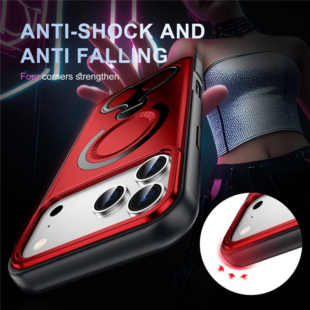 For iPhone 17 Pro Max Magnetic Case TPU + PC Shockproof Phone Cover with Dual Hole Kickstand - Gold - Image 4