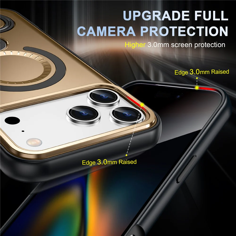 For iPhone 17 Pro Max Magnetic Case TPU + PC Shockproof Phone Cover with Dual Hole Kickstand - Gold - Image 5