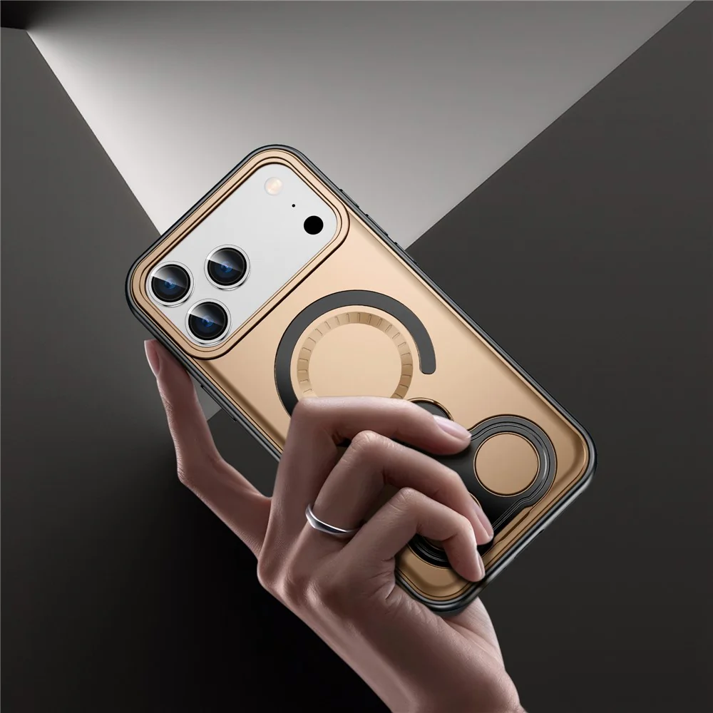 For iPhone 17 Pro Max Magnetic Case TPU + PC Shockproof Phone Cover with Dual Hole Kickstand - Gold - Image 7
