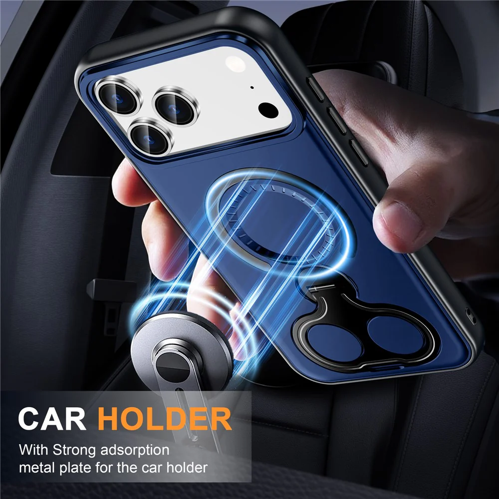 For iPhone 17 Pro Max Magnetic Case TPU + PC Shockproof Phone Cover with Dual Hole Kickstand - Red - Image 2