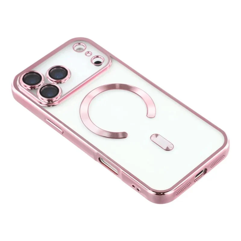 For iPhone 17 Pro Max Magnetic Case WANLONFENG Electroplated TPU Cover with Lens Film + 2Pcs Tempered Glass - Pink - Image 3