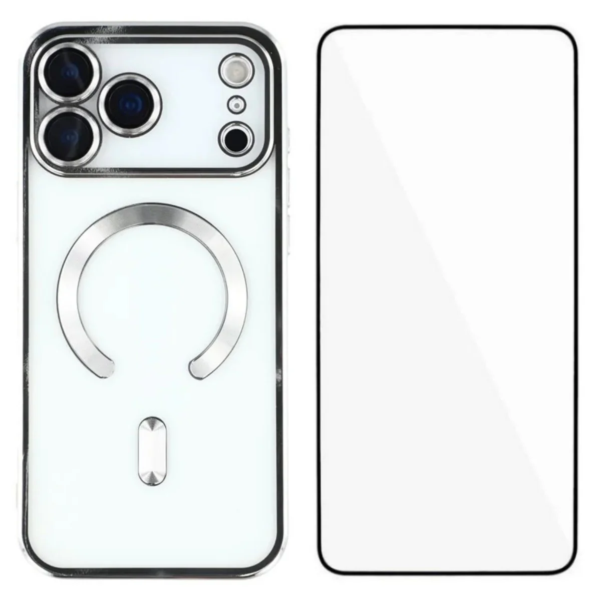 For iPhone 17 Pro Max Magnetic Case WANLONFENG Full Protection Electroplated TPU Cover with Tempered Glass - Silver