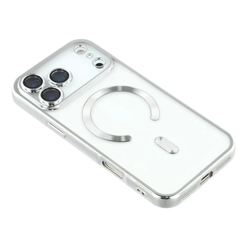 For iPhone 17 Pro Max Magnetic Case WANLONFENG Full Protection Electroplated TPU Cover with Tempered Glass - Silver - Image 3