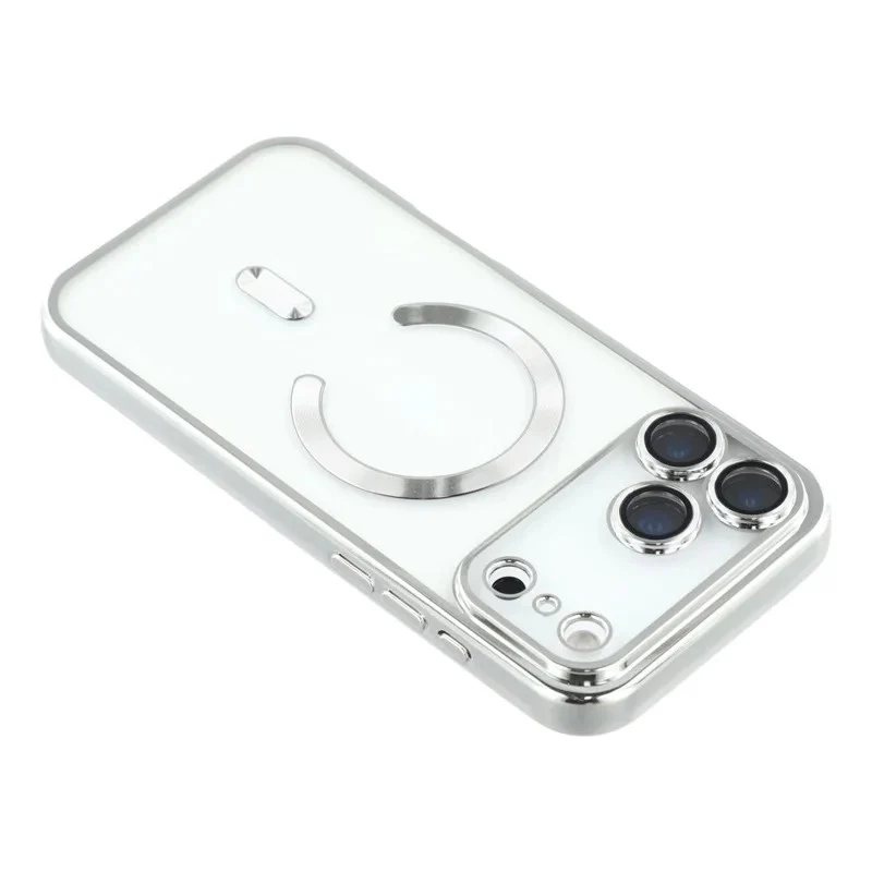 For iPhone 17 Pro Max Magnetic Case WANLONFENG Full Protection Electroplated TPU Cover with Tempered Glass - Silver - Image 4