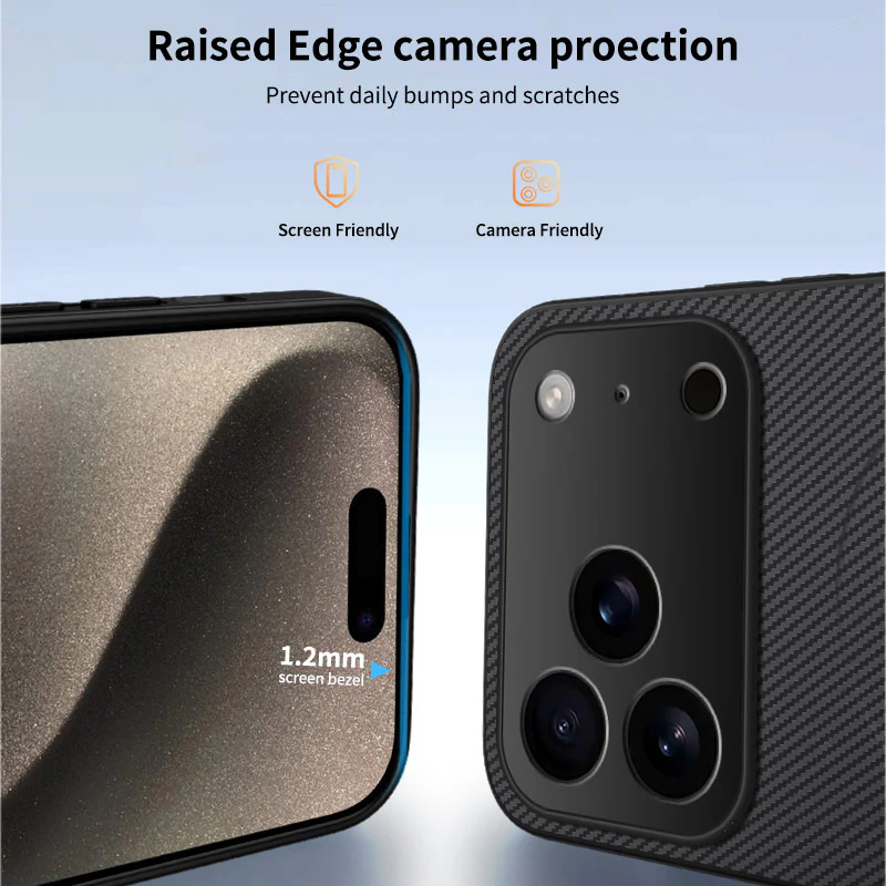 For iPhone 17 Pro Max Magnetic Case WANLONFENG TQ1 Series Carbon Fiber Texture PC TPU Phone Cover with 2Pcs Screen Films - Black - Image 3