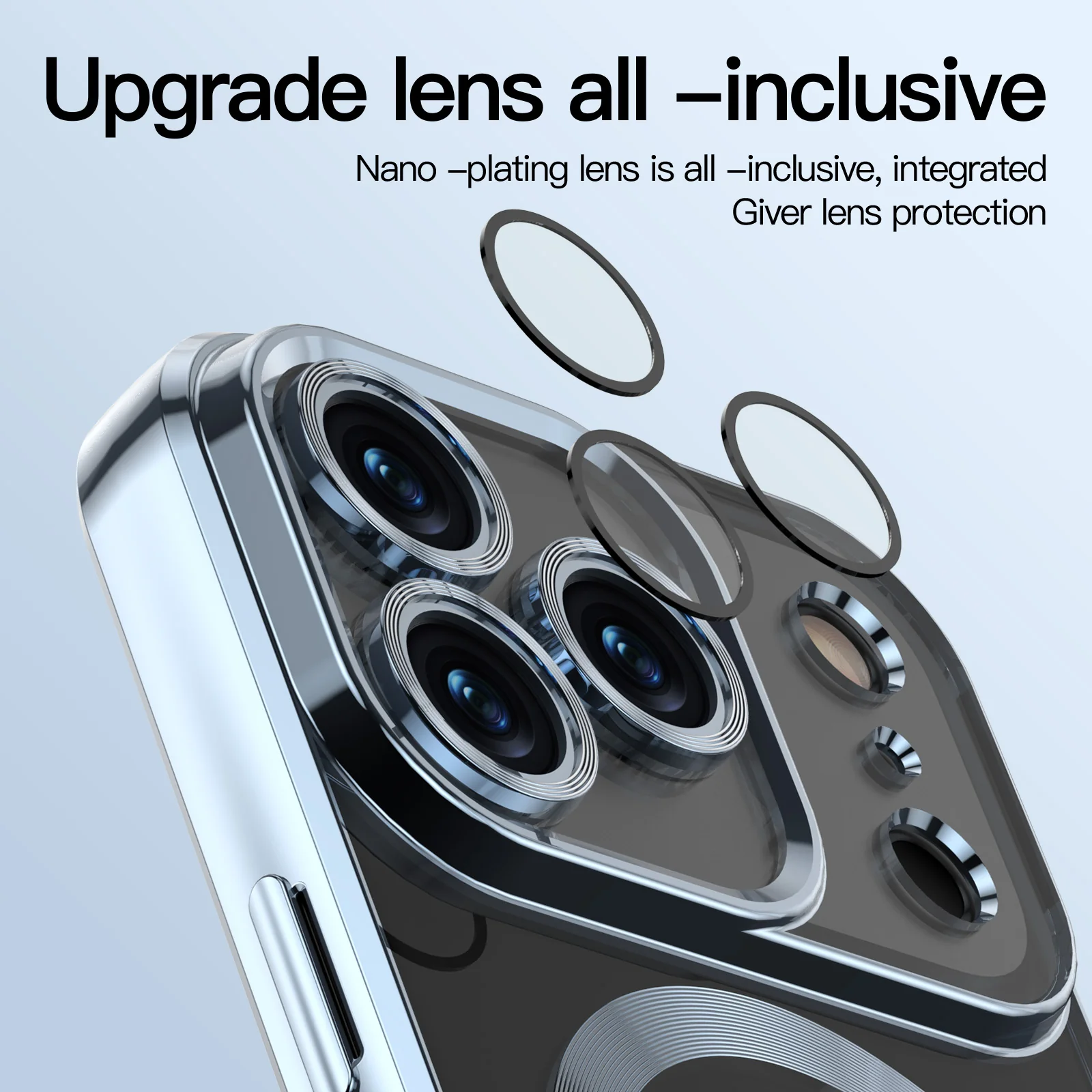 For iPhone 17 Pro Max Magnetic Case WANLONFENG WX Series TPU Phone Cover with 2Pcs Screen Film / Lens Film - Blue - Image 2