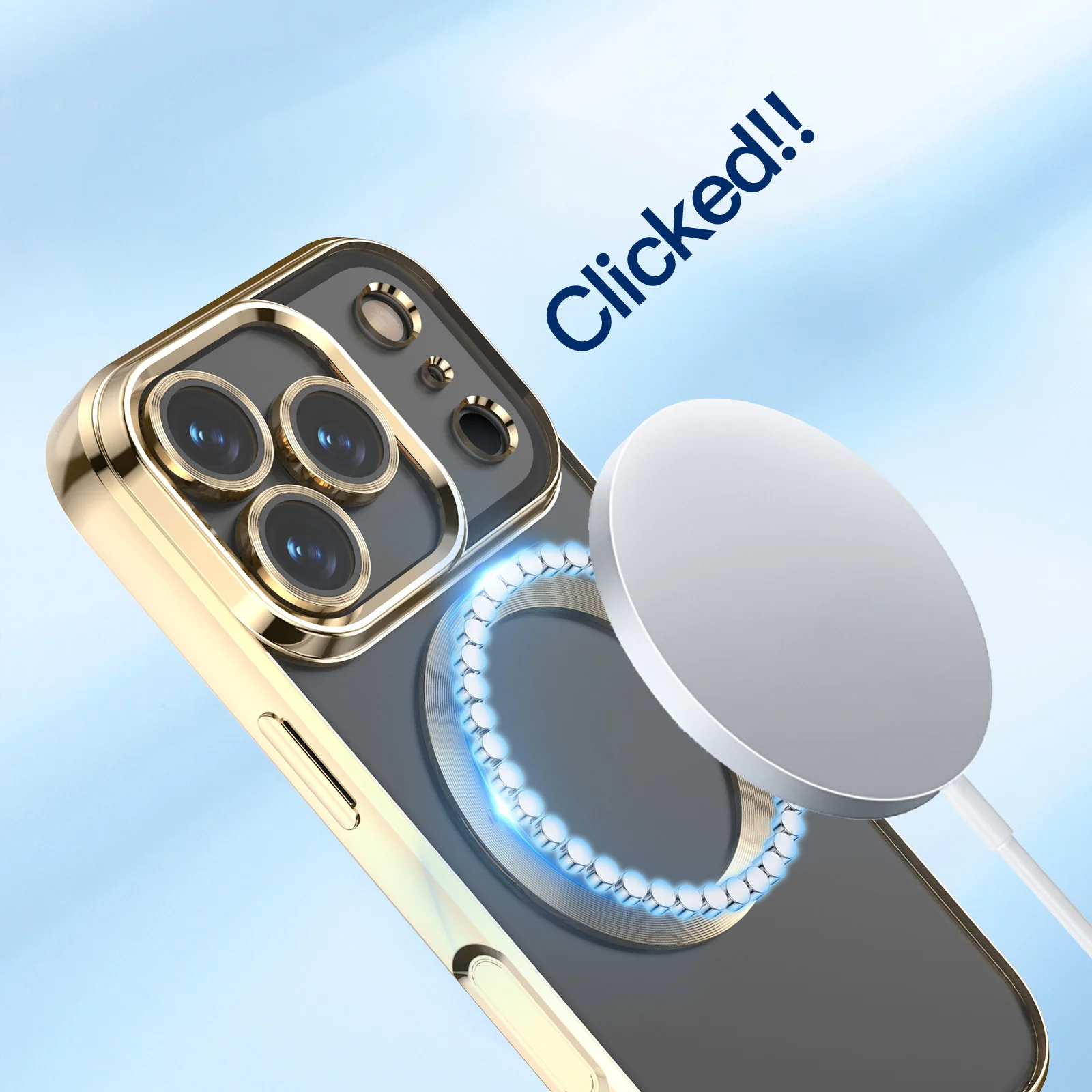 For iPhone 17 Pro Max Magnetic Case WANLONFENG WX Series TPU Phone Cover with 2Pcs Screen Film / Lens Film - Gold - Image 3