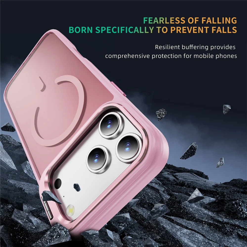 For iPhone 17 Pro Max Magnetic Case with Lens Kickstand Skin-Touch PC + TPU Phone Cover - Transparent Pink - Image 5