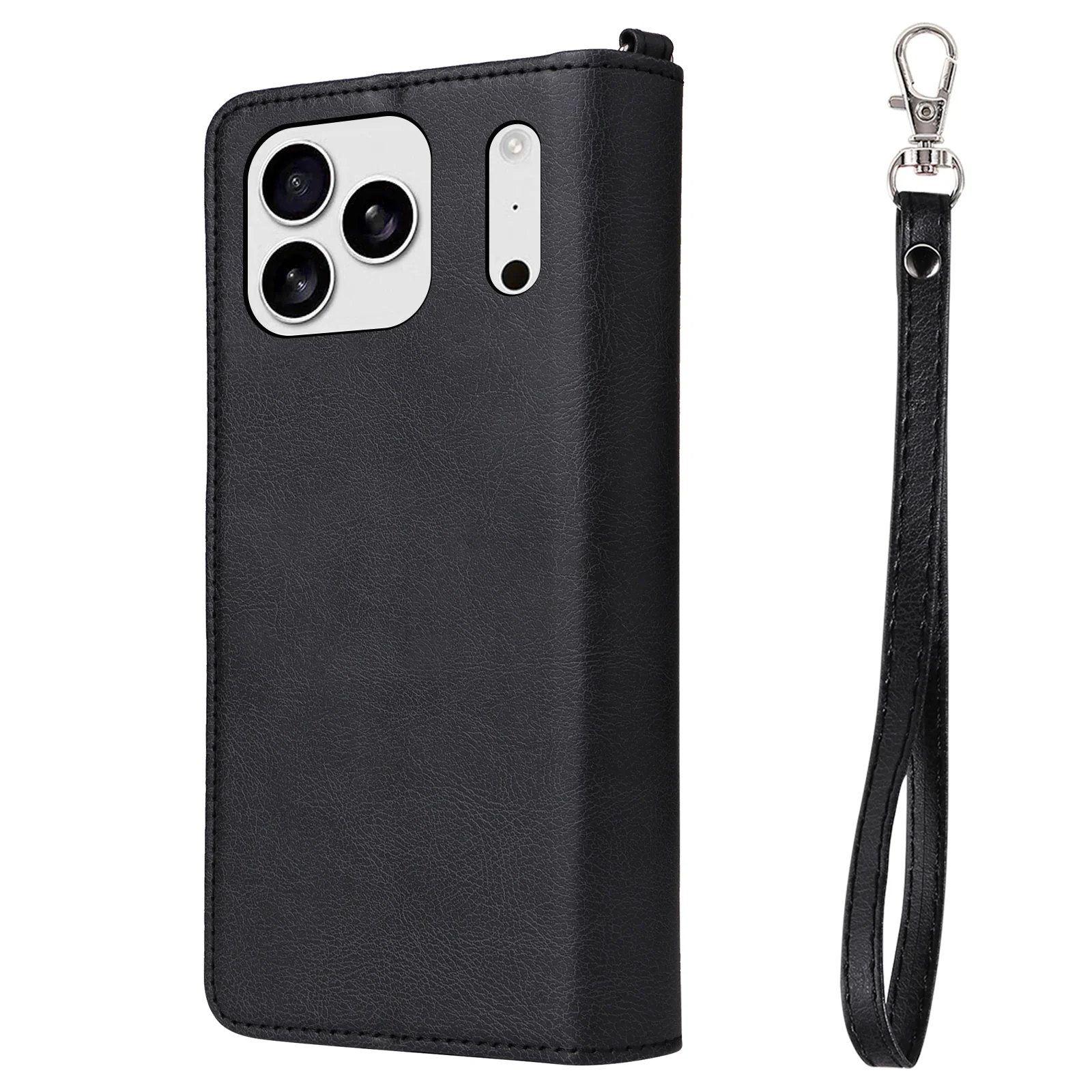 For iPhone 17 Pro Max Magnetic Leather Case Mobile Cover with Detachable Zipper Wallet Strap - Black - Image 7
