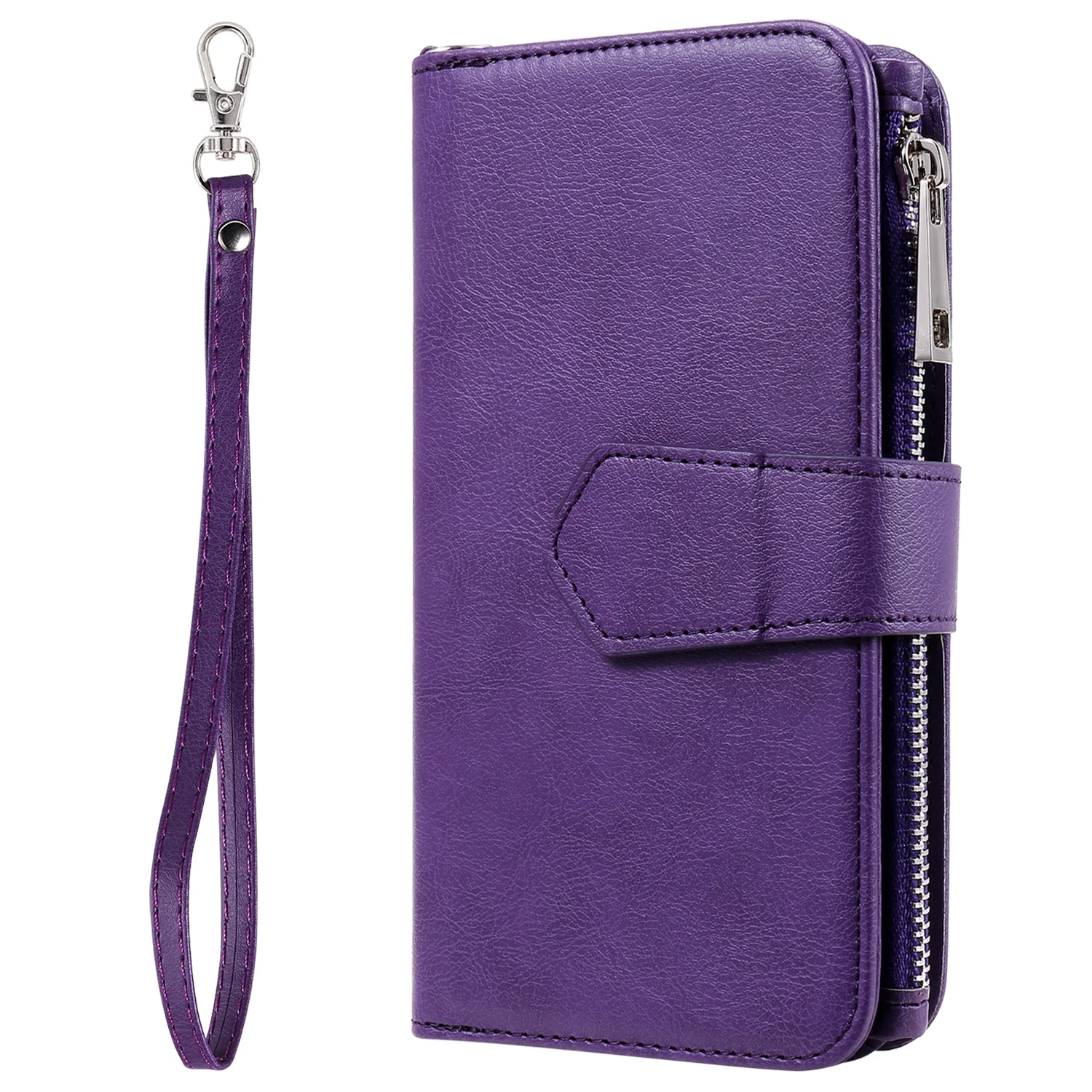 For iPhone 17 Pro Max Magnetic Leather Case Mobile Cover with Detachable Zipper Wallet Strap - Purple - Image 7
