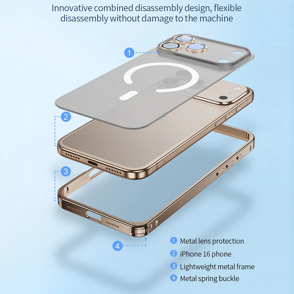 For iPhone 17 Pro Max Metal Clear Case Compatible with MagSafe Safety Lock Back Cover - Grey - Image 3