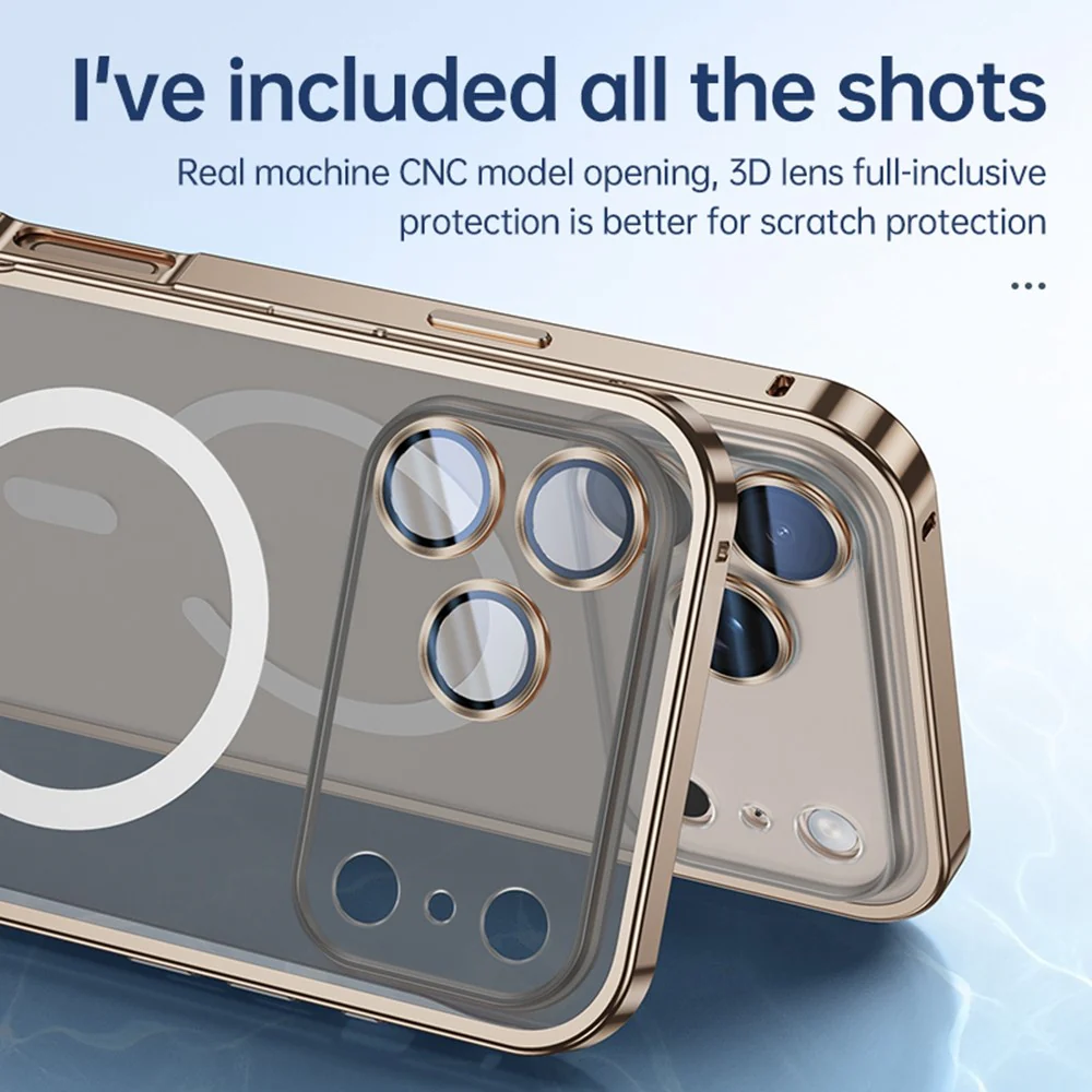 For iPhone 17 Pro Max Metal Clear Case Compatible with MagSafe Safety Lock Back Cover - Orange - Image 6