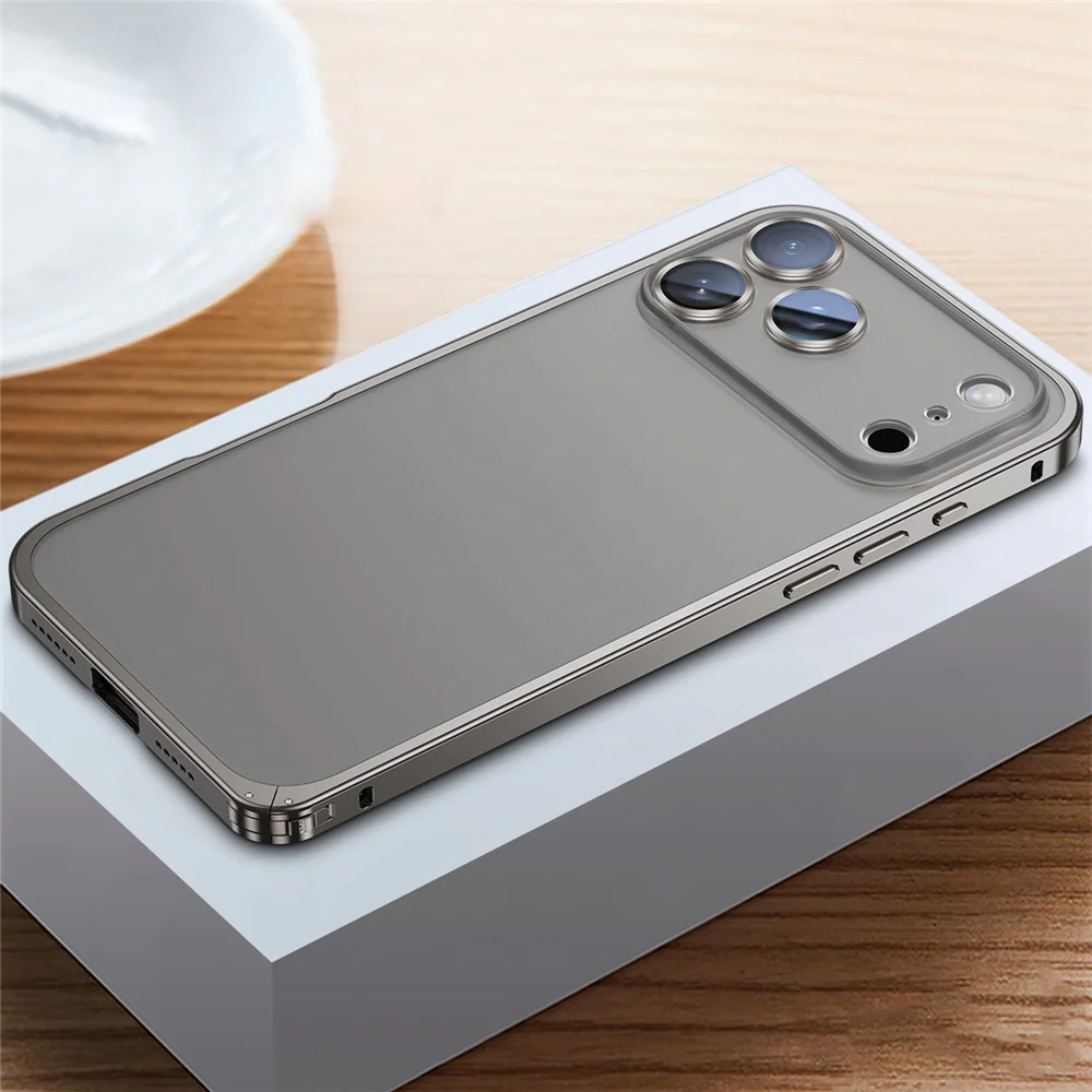For iPhone 17 Pro Max Metal Clear Case Safety Lock Matte Anti-Fingerprint Back Cover - Grey - Image 2