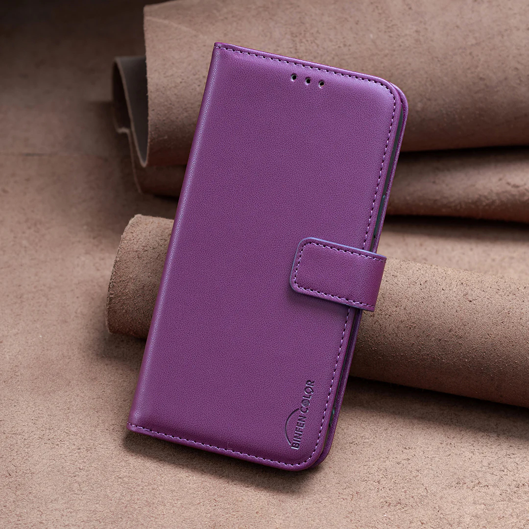 For iPhone 17 Pro Max Phone Case BINFEN COLOR BF17 Wallet Folio Flip Leather Cover - Dark Purple - Image 4