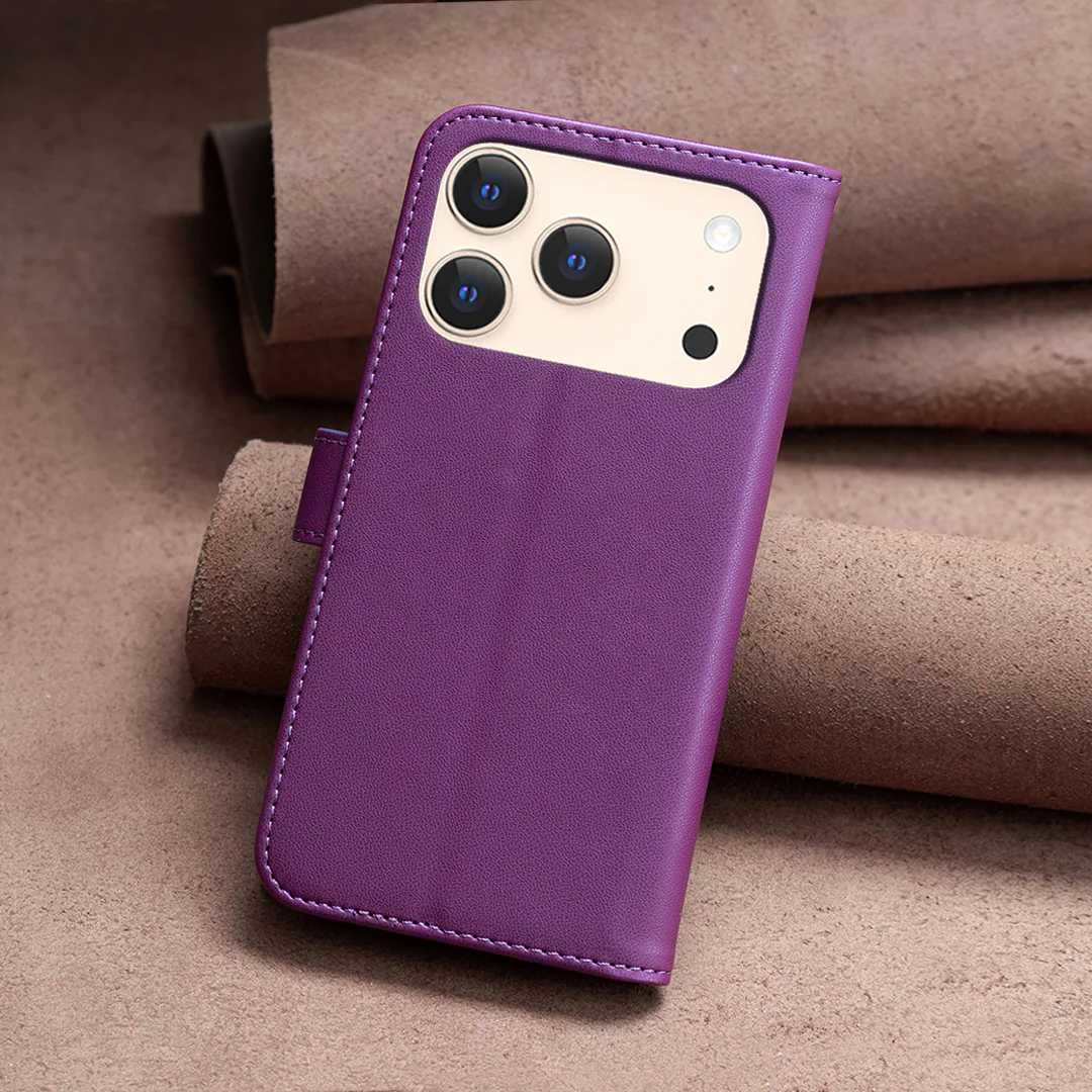 For iPhone 17 Pro Max Phone Case BINFEN COLOR BF17 Wallet Folio Flip Leather Cover - Dark Purple - Image 5