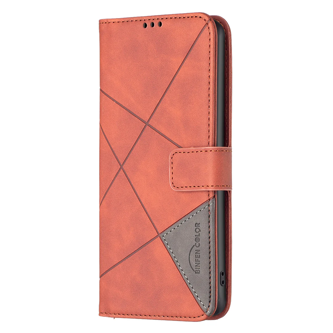For iPhone 17 Pro Max Phone Case BINFEN COLOR Wallet Stand Geometry Imprinted Leather Cover - Brown - Image 2