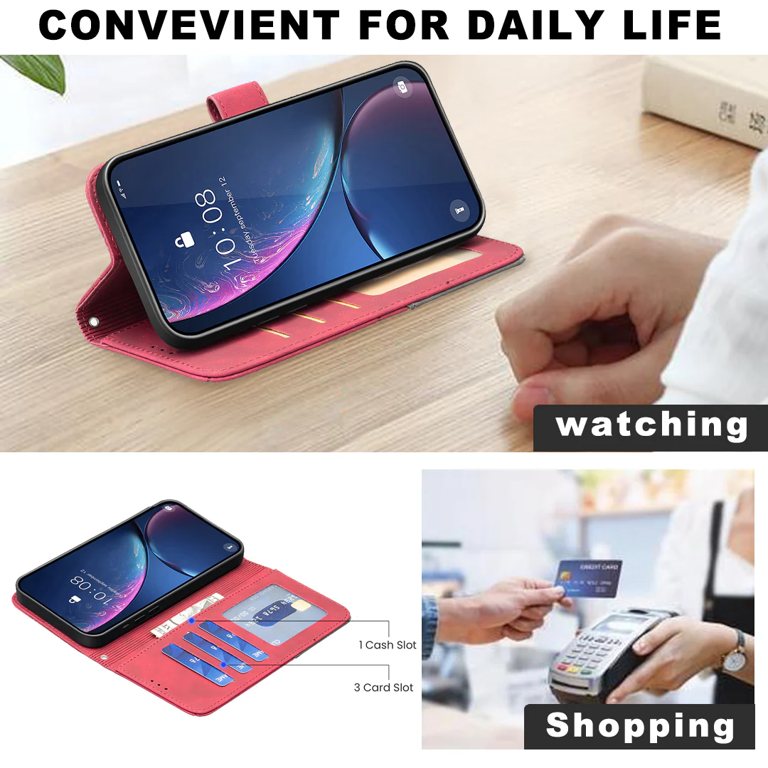 For iPhone 17 Pro Max Phone Case BINFEN COLOR Wallet Stand Geometry Imprinted Leather Cover - Red - Image 5