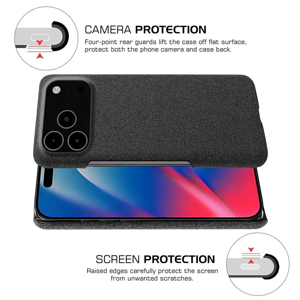 For iPhone 17 Pro Max Phone Case Cloth Texture Anti-Scratch Protective PC Back Cover - Black - Image 3