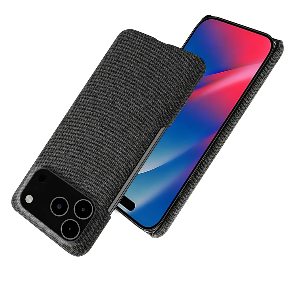 For iPhone 17 Pro Max Phone Case Cloth Texture Anti-Scratch Protective PC Back Cover - Black - Image 4