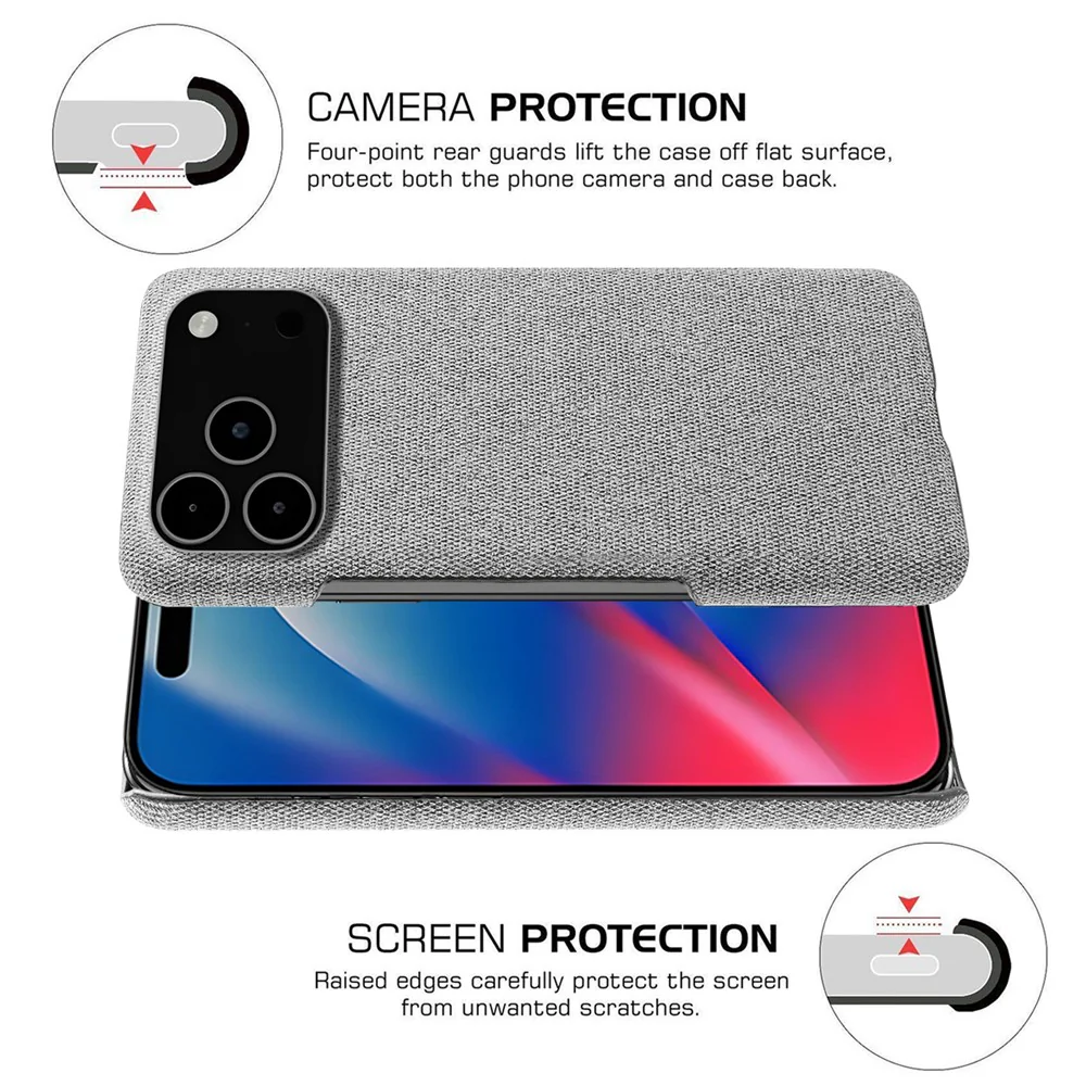 For iPhone 17 Pro Max Phone Case Cloth Texture Anti-Scratch Protective PC Back Cover - Light Grey - Image 3