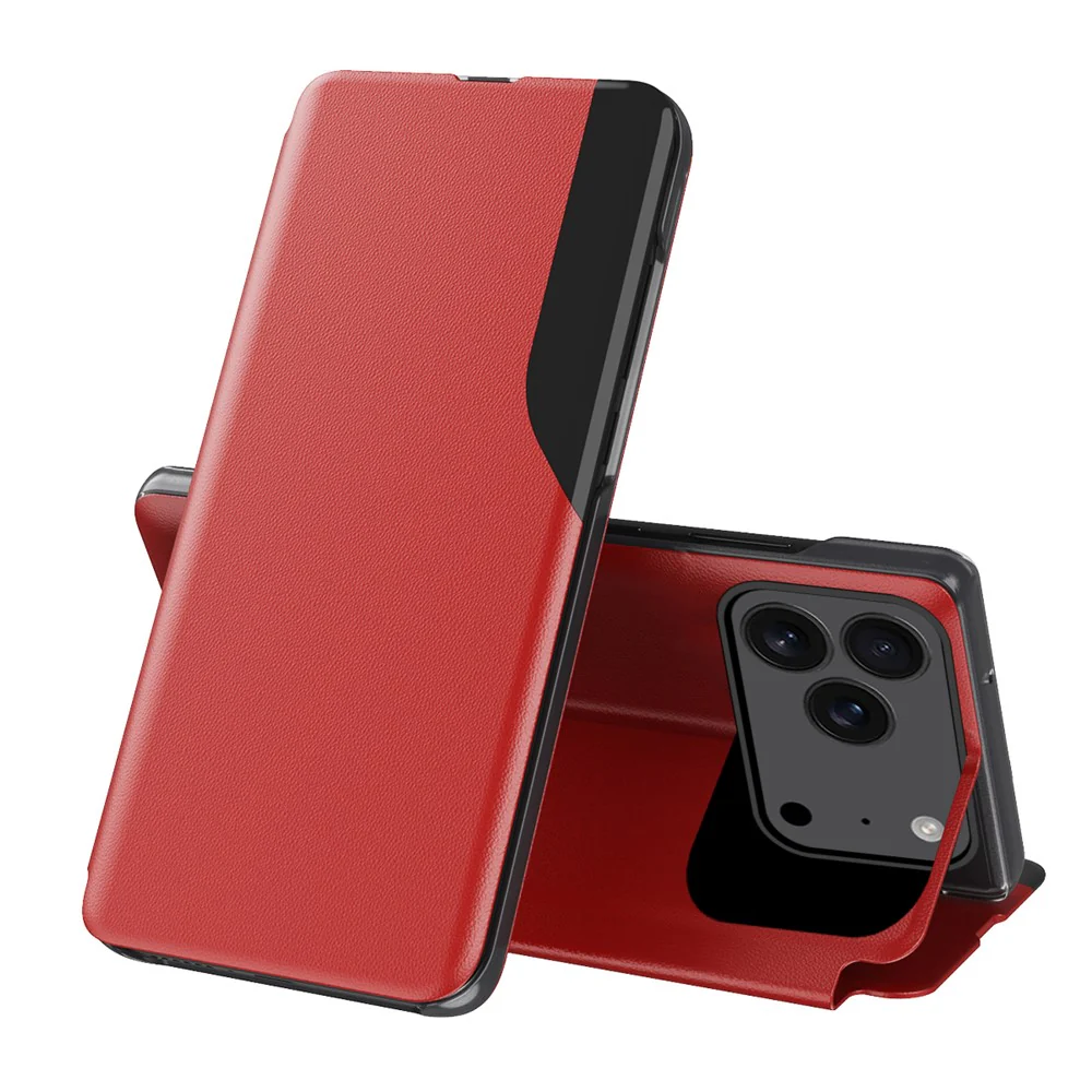 For iPhone 17 Pro Max Phone Case Folio Flip PU Leather Stand Cover - Red