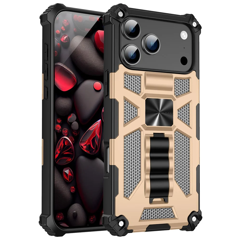 For iPhone 17 Pro Max Phone Case Kickstand Drop Protection PC + TPU Back Cover - Gold