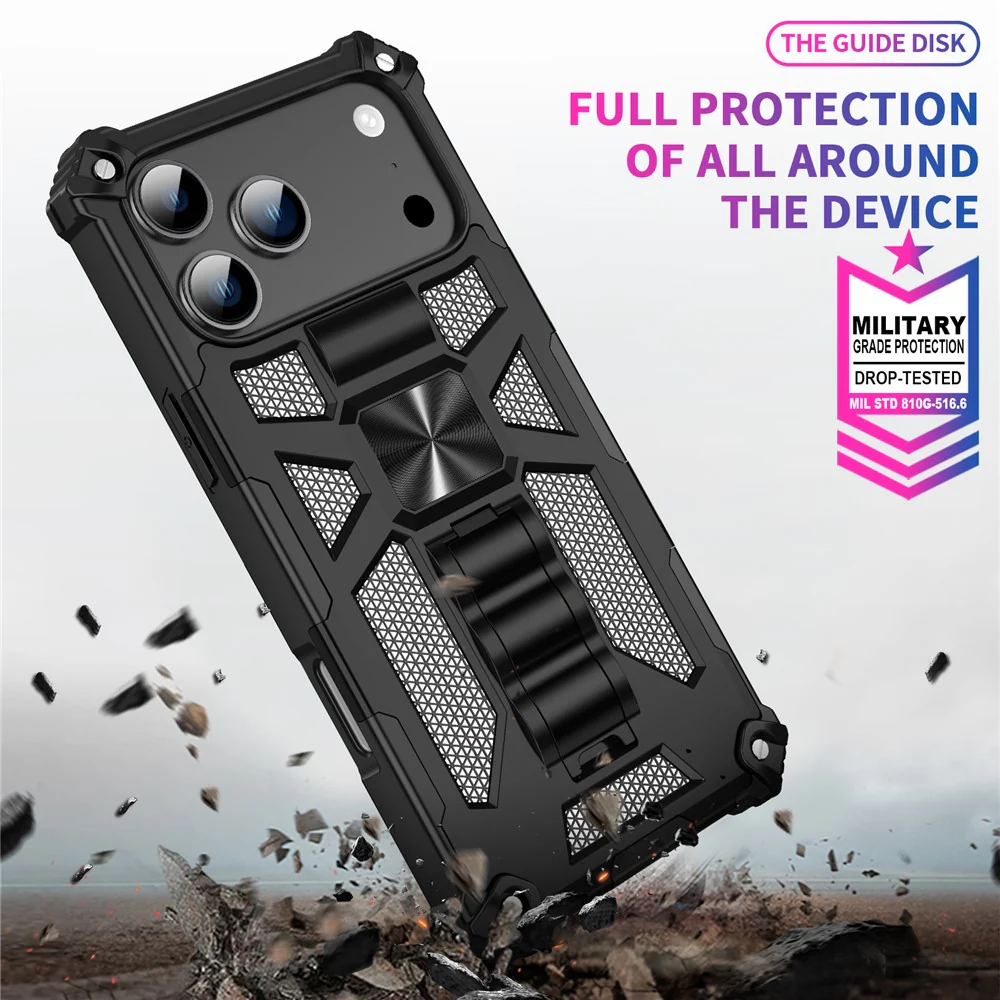 For iPhone 17 Pro Max Phone Case Kickstand Drop Protection PC + TPU Back Cover - Gold - Image 3