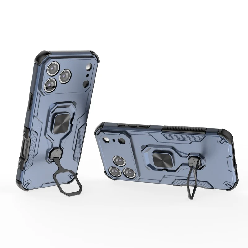 For iPhone 17 Pro Max Phone Case WANLONFENG PC TPU Back Cover Kickstand with Tempered Glass - Blue - Image 3