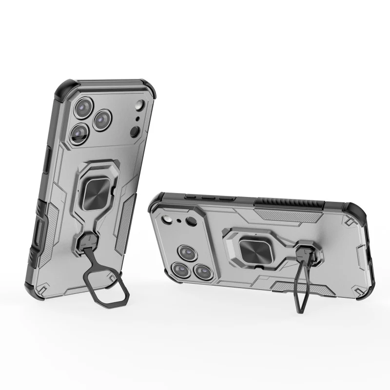For iPhone 17 Pro Max Phone Case WANLONFENG PC TPU Back Cover Kickstand with Tempered Glass - Grey - Image 3