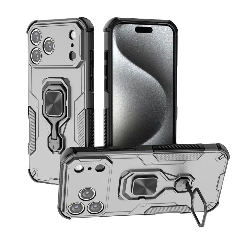 For iPhone 17 Pro Max Phone Case WANLONFENG PC TPU Back Cover Kickstand with Tempered Glass - Grey - Image 4