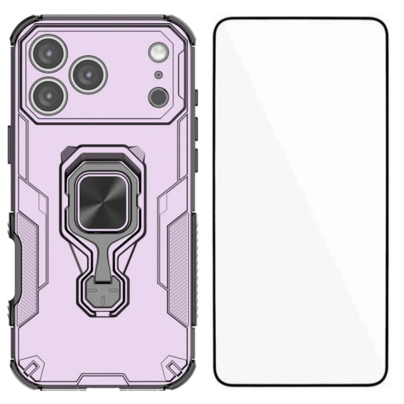 For iPhone 17 Pro Max Phone Case WANLONFENG PC TPU Back Cover Kickstand with Tempered Glass - Purple