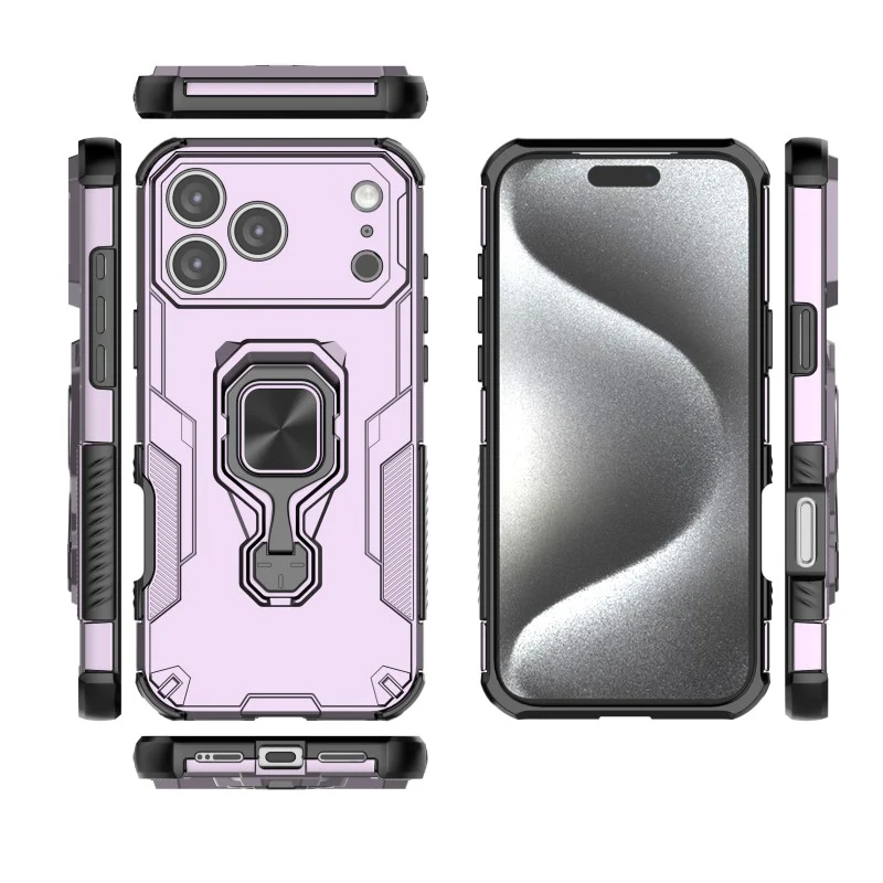 For iPhone 17 Pro Max Phone Case WANLONFENG PC TPU Back Cover Kickstand with Tempered Glass - Purple - Image 2