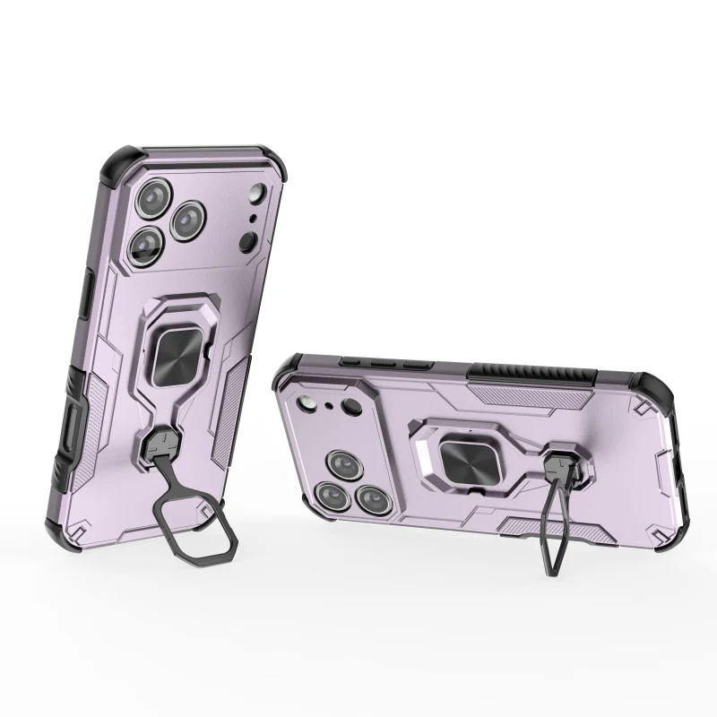 For iPhone 17 Pro Max Phone Case WANLONFENG PC TPU Back Cover Kickstand with Tempered Glass - Purple - Image 3
