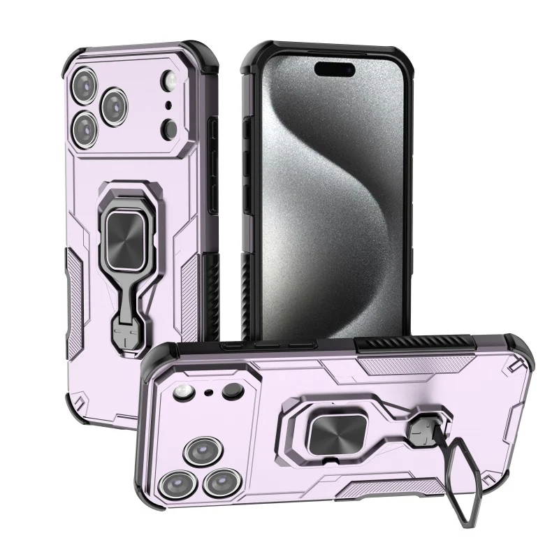 For iPhone 17 Pro Max Phone Case WANLONFENG PC TPU Back Cover Kickstand with Tempered Glass - Purple - Image 4