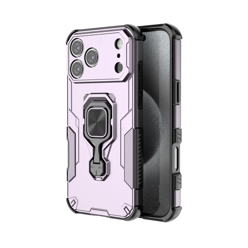 For iPhone 17 Pro Max Phone Case WANLONFENG PC TPU Back Cover Kickstand with Tempered Glass - Purple - Image 5