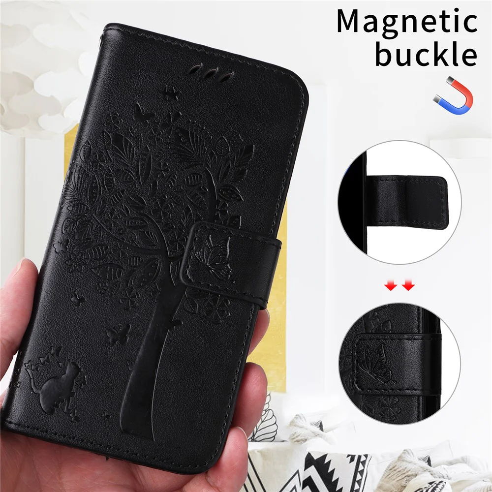 For iPhone 17 Pro Max Phone Case with Stand Cat Tree Pattern Leather Wallet Mobile Cover - Black - Image 4