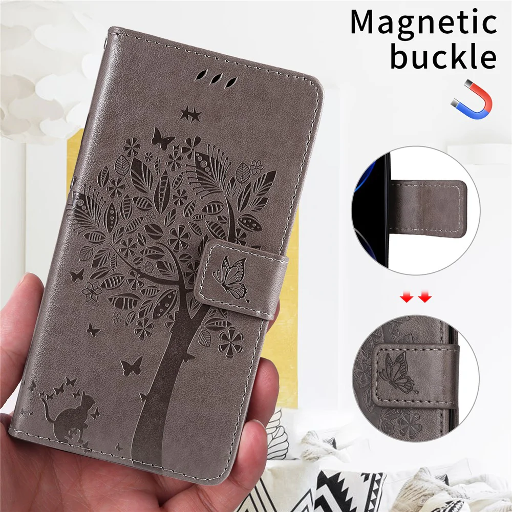 For iPhone 17 Pro Max Phone Case with Stand Cat Tree Pattern Leather Wallet Mobile Cover - Grey - Image 3