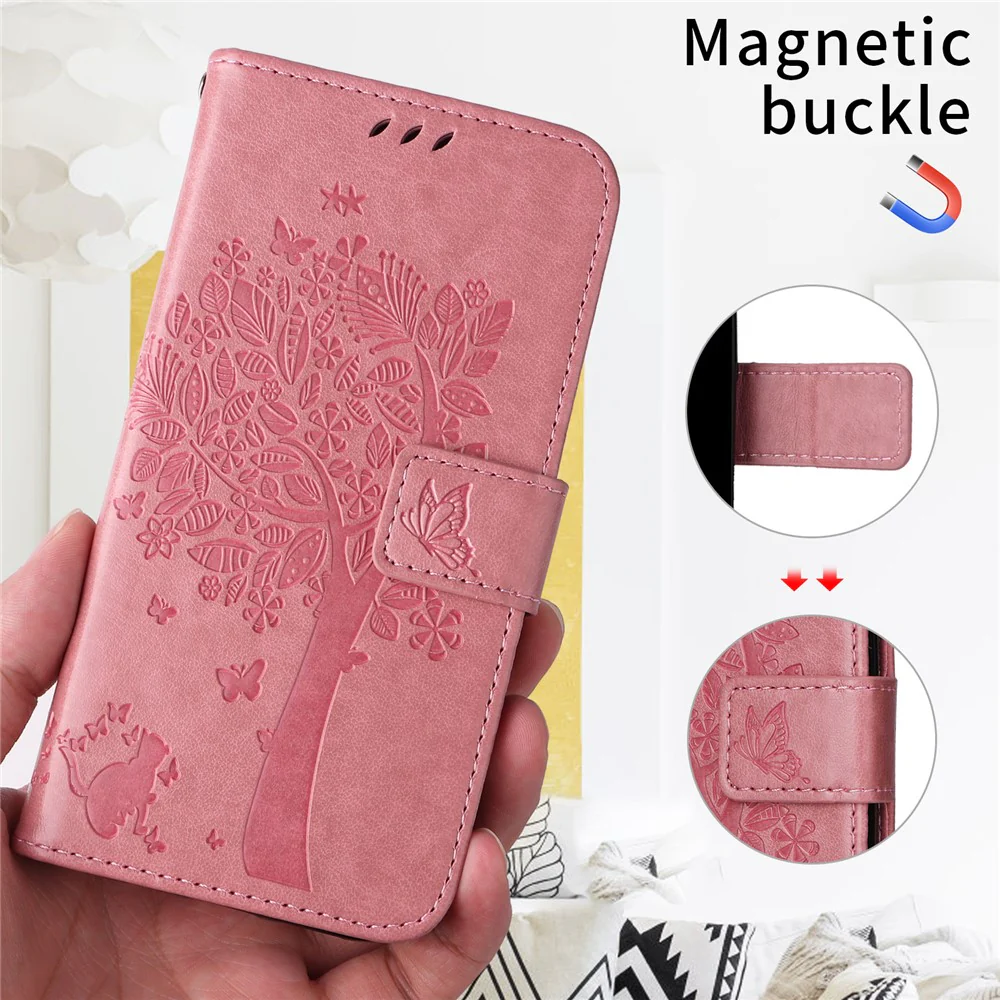 For iPhone 17 Pro Max Phone Case with Stand Cat Tree Pattern Leather Wallet Mobile Cover - Pink - Image 3