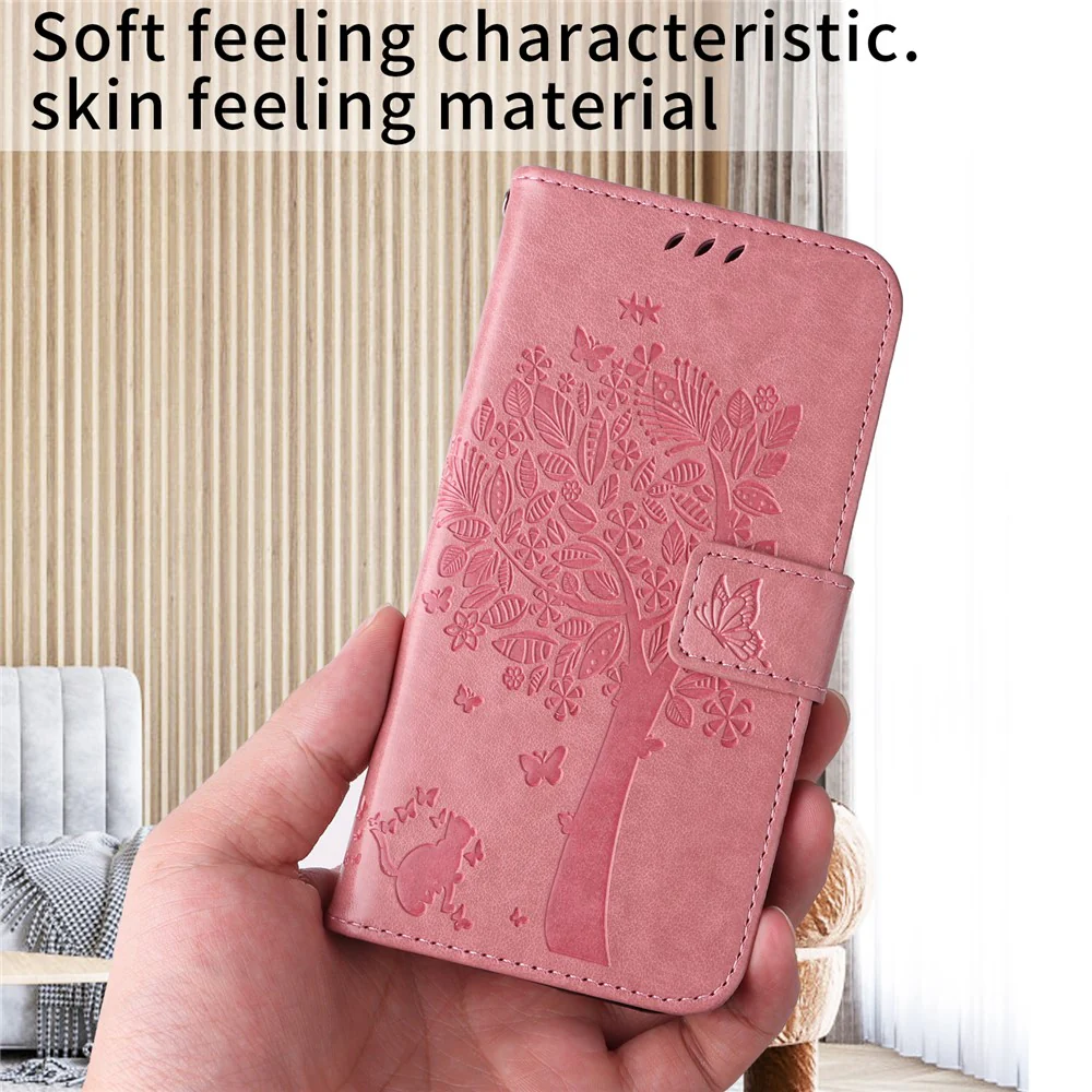 For iPhone 17 Pro Max Phone Case with Stand Cat Tree Pattern Leather Wallet Mobile Cover - Pink - Image 4