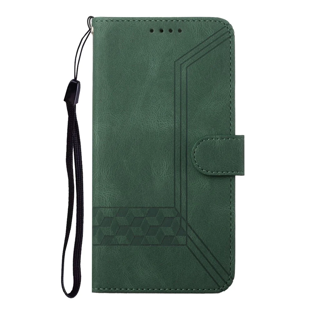 For iPhone 17 Pro Max Phone Case with Strap Imprint PU Leather Wallet Stand Cover - Blackish Green - Image 2