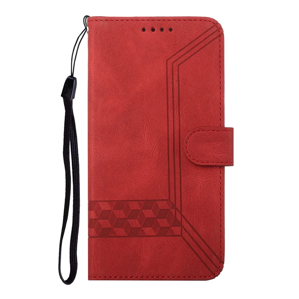 For iPhone 17 Pro Max Phone Case with Strap Imprint PU Leather Wallet Stand Cover - Red - Image 2