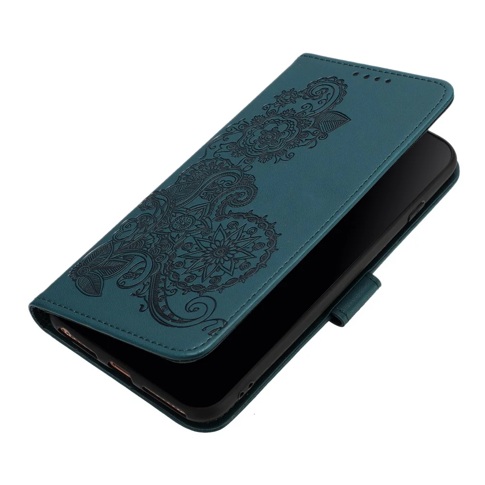 For iPhone 17 Pro Max Phone Cases Mandala Flower Leather Wallet Mobile Cover with Strap - Blackish Green - Image 3
