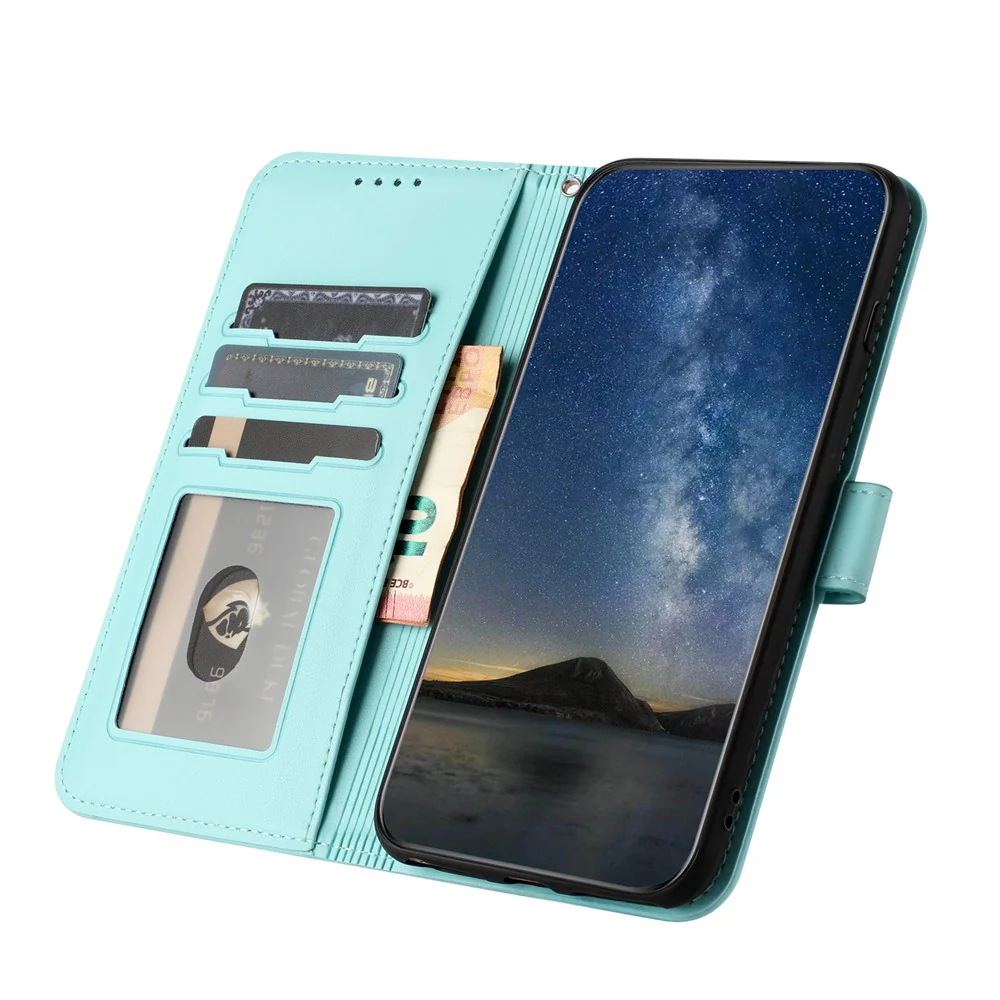 For iPhone 17 Pro Max Phone Cases Mandala Flower Leather Wallet Mobile Cover with Strap - Light Blue - Image 4